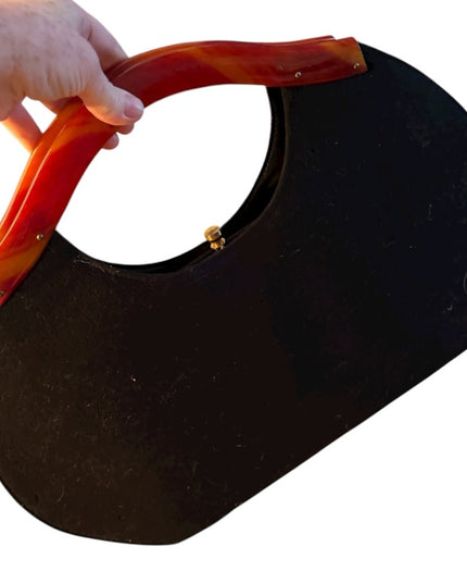 BOBBIE JEROME 1950's Large Velvet Handbag with Bakelite Handles