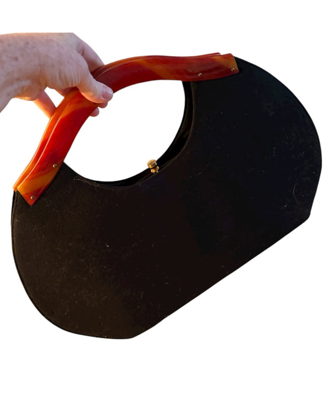 BOBBIE JEROME 1950's Large Velvet Handbag with Bakelite Handles