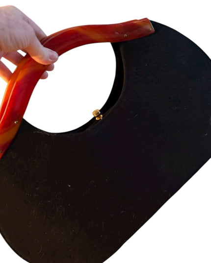 BOBBIE JEROME 1950's Large Velvet Handbag with Bakelite Handles