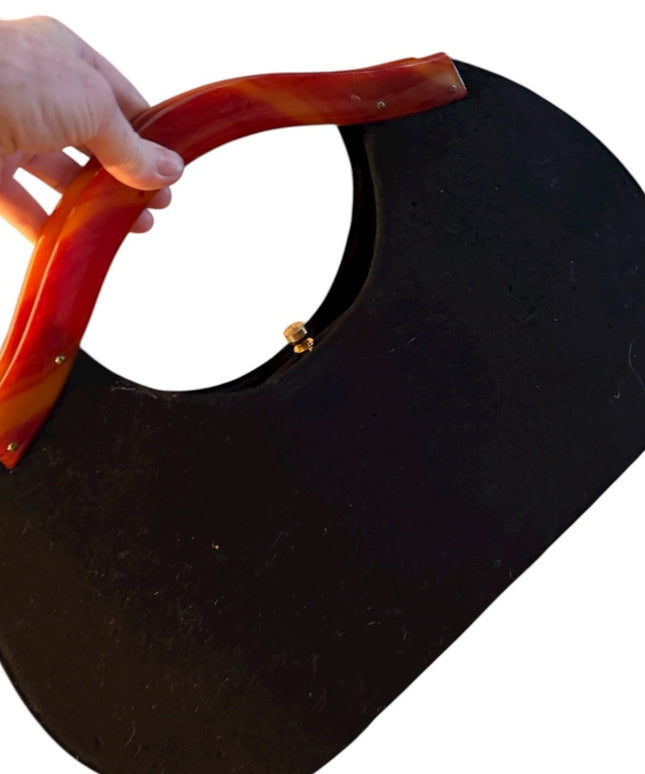 BOBBIE JEROME 1950's Large Velvet Handbag with Bakelite Handles