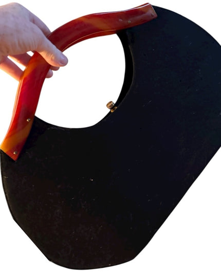 BOBBIE JEROME 1950's Large Velvet Handbag with Bakelite Handles