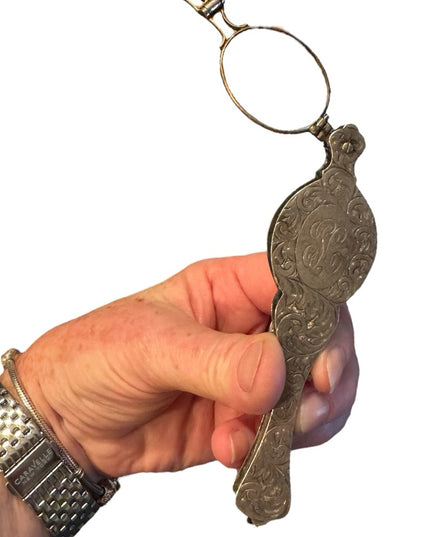 Elegant Sterling Silver Antique lorgnette Engraved Women's Glasses RARE