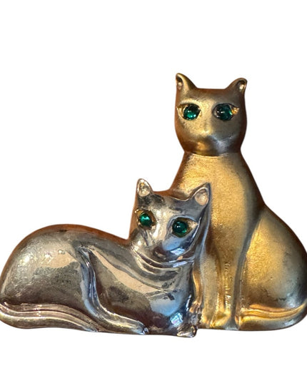 Vintage Gorham Sterling Silver Gold PLT Rhinestone etes Silver Cat Brooch HTF