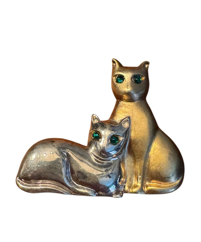 Vintage Gorham Sterling Silver Gold PLT Rhinestone etes Silver Cat Brooch HTF