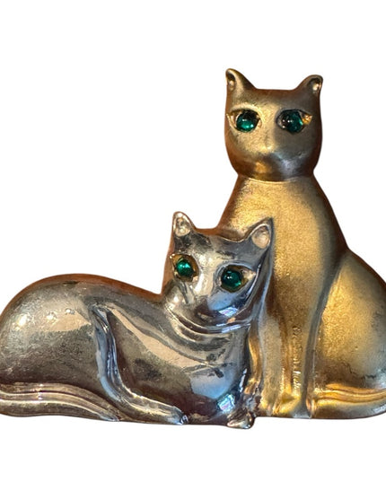 Vintage Gorham Sterling Silver Gold PLT Rhinestone etes Silver Cat Brooch HTF