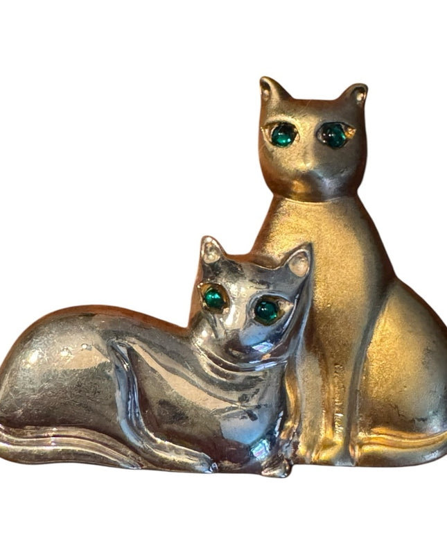 Vintage Gorham Sterling Silver Gold PLT Rhinestone etes Silver Cat Brooch HTF