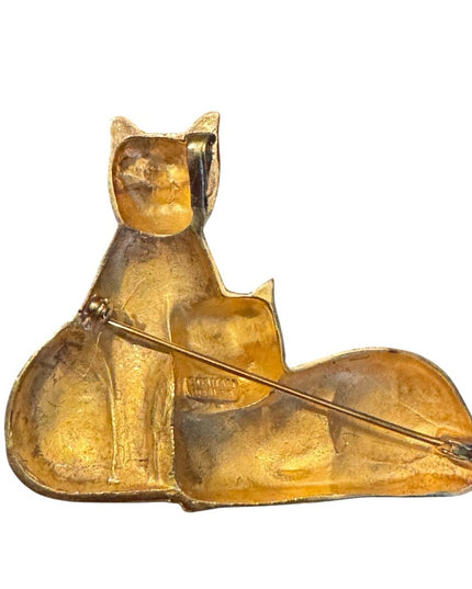Vintage Gorham Sterling Silver Gold PLT Rhinestone etes Silver Cat Brooch HTF