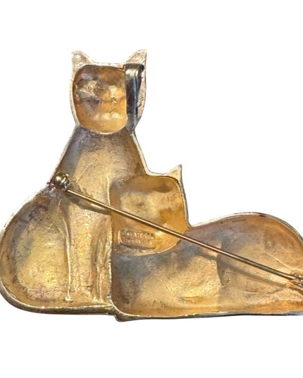 Vintage Gorham Sterling Silver Gold PLT Rhinestone etes Silver Cat Brooch HTF
