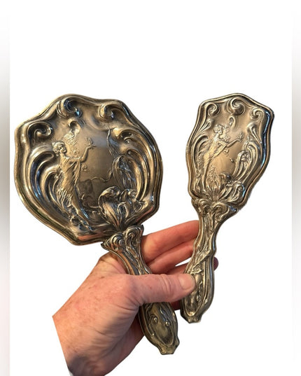 Elegant Antique German Silver Art Nouveau 1800s Vanity Set