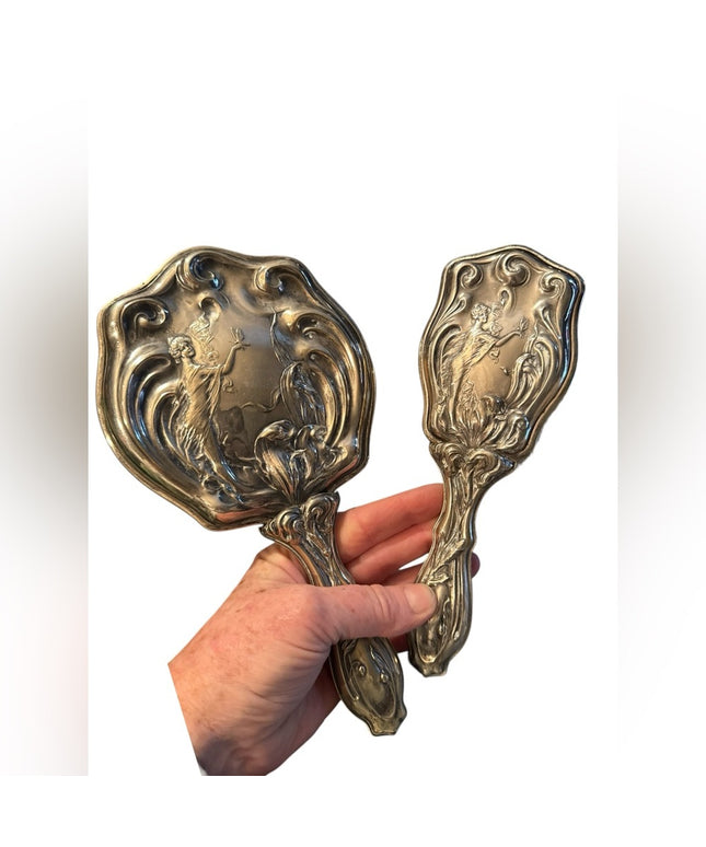 Elegant Antique German Silver Art Nouveau 1800s Vanity Set