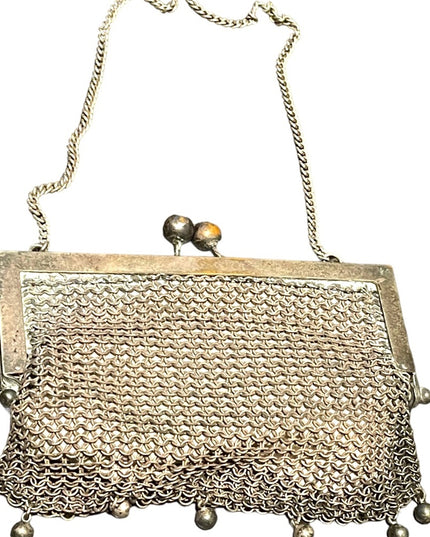Antique Art Deco Flapper coin purse wristlet Silver metal mesh purse chainmail