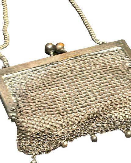 Antique Art Deco Flapper coin purse wristlet Silver metal mesh purse chainmail