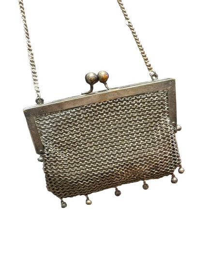 Antique Art Deco Flapper coin purse wristlet Silver metal mesh purse chainmail