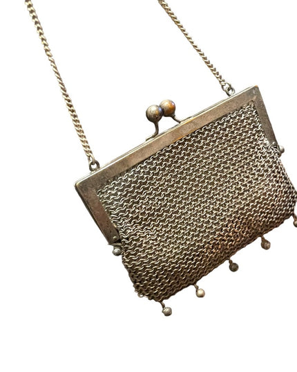 Antique Art Deco Flapper coin purse wristlet Silver metal mesh purse chainmail