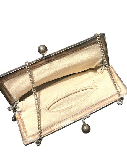 Antique Art Deco Flapper coin purse wristlet Silver metal mesh purse chainmail