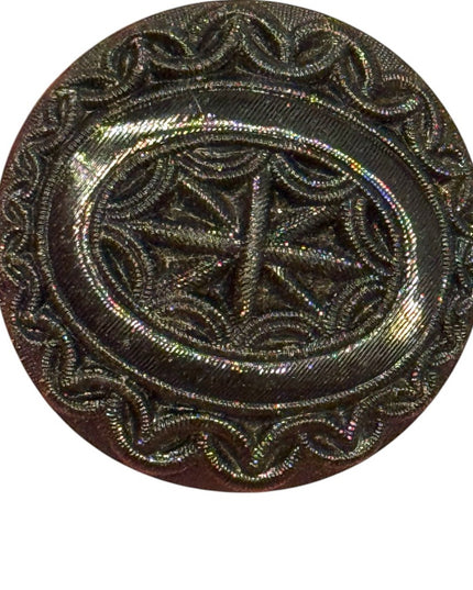 Antique Victorian Black glass mourning Embroidered design Celtic 1800s Button