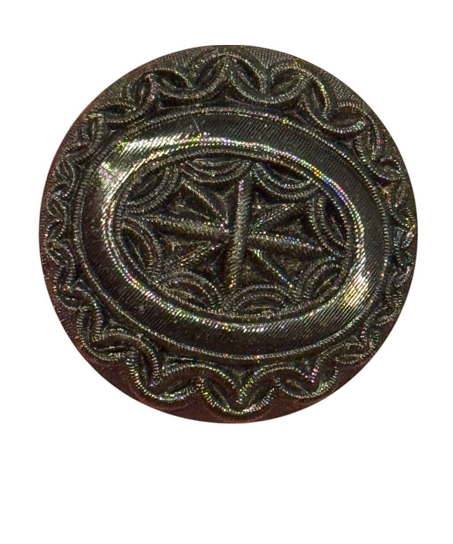 Antique Victorian Black glass mourning Embroidered design Celtic 1800s Button