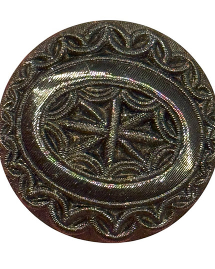 Antique Victorian Black glass mourning Embroidered design Celtic 1800s Button