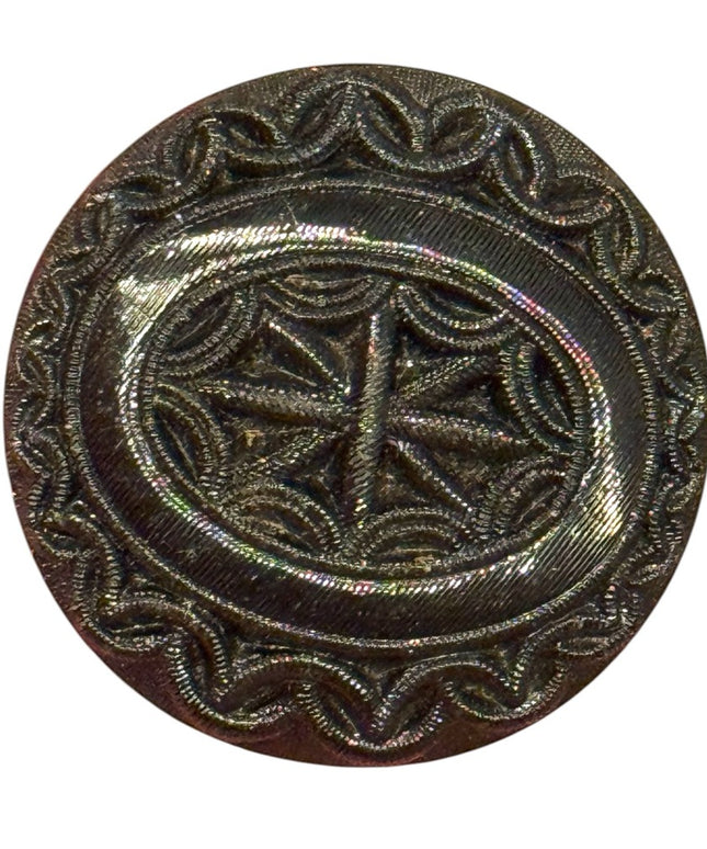 Antique Victorian Black glass mourning Embroidered design Celtic 1800s Button