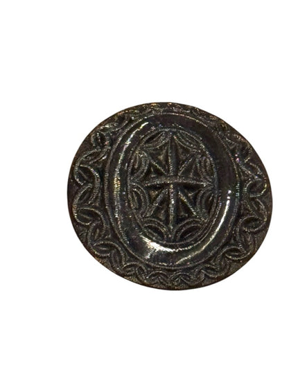 Antique Victorian Black glass mourning Embroidered design Celtic 1800s Button