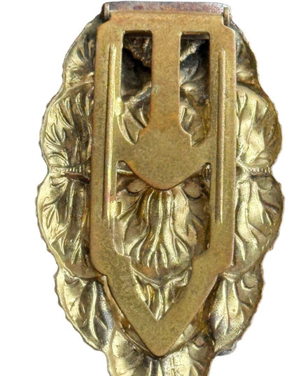 Antiqued brassy finish scarf fur clip flower leaf finish