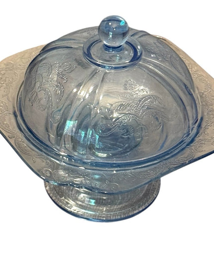 Elegant Blue Depression Glass Serving Dish with lid butter candy