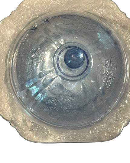 Elegant Blue Depression Glass Serving Dish with lid butter candy