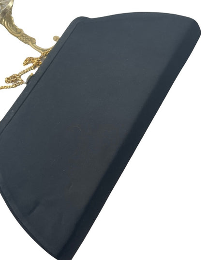 Stunning 1940s Black clutch purse with gold hardware snap close wrist strap
