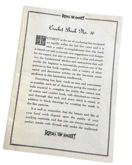 Antique C1917 Royal Society No 10 Crochet Lesson  Pattern Book