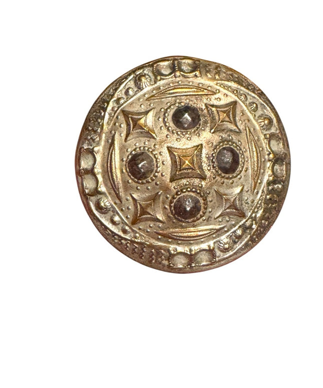 Antique French Brass Cut steel Decorative domed Button Victorian 1800s
