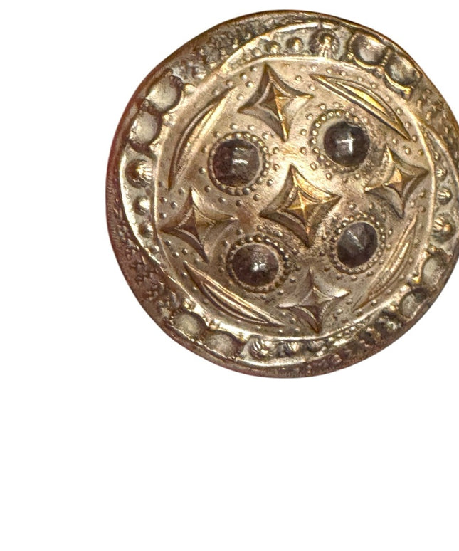 Antique French Brass Cut steel Decorative domed Button Victorian 1800s