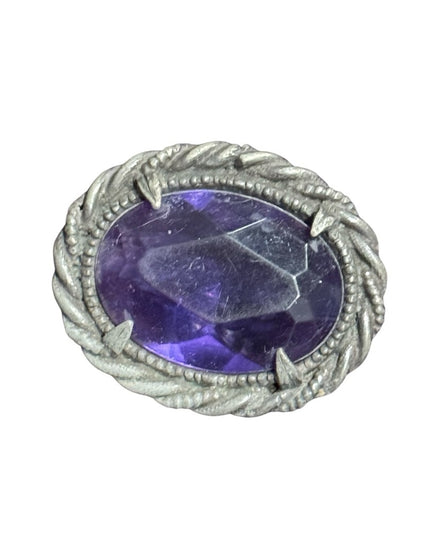 Antique Victorian 1800s Metal Silver Purple paste glass Button