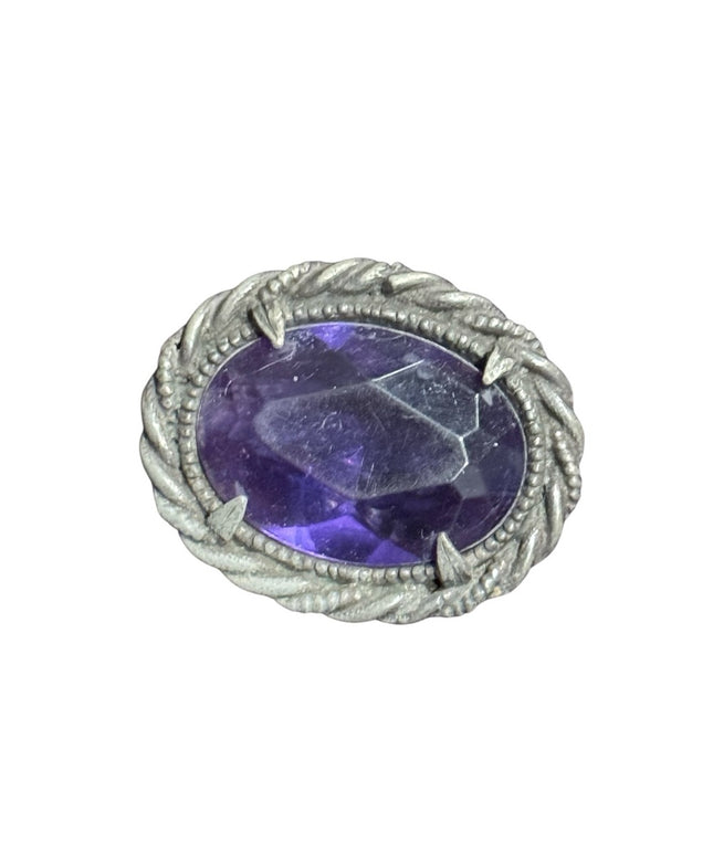 Antique Victorian 1800s Metal Silver Purple paste glass Button
