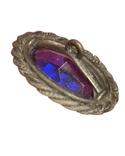 Antique Victorian 1800s Metal Silver Purple paste glass Button