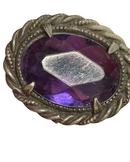 Antique Victorian 1800s Metal Silver Purple paste glass Button