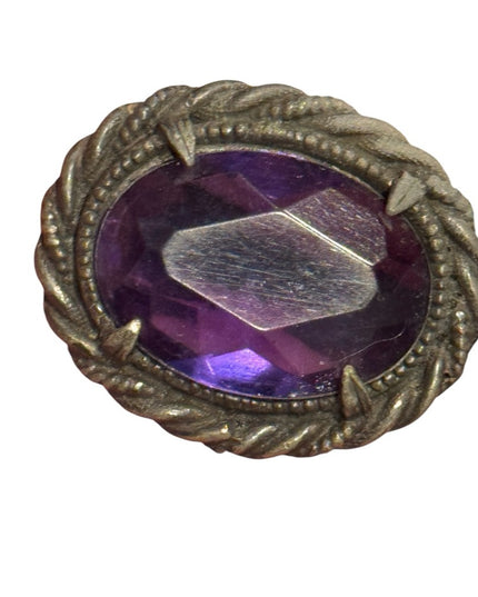 Antique Victorian 1800s Metal Silver Purple paste glass Button