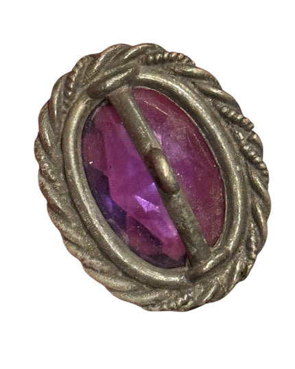 Antique Victorian 1800s Metal Silver Purple paste glass Button