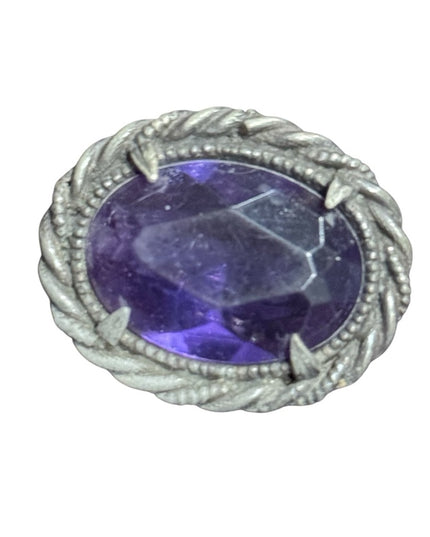 Antique Victorian 1800s Metal Silver Purple paste glass Button