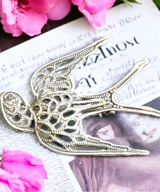 Antique 900 silver lovely Swallow bird brooch