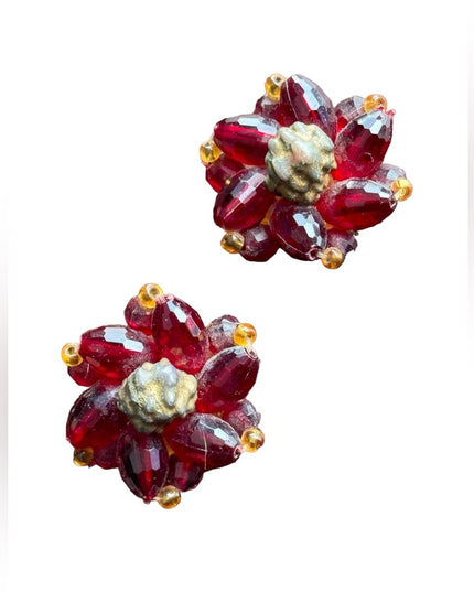 Antique 1920s Plastic red fancy art deco clip on earrings West Germany