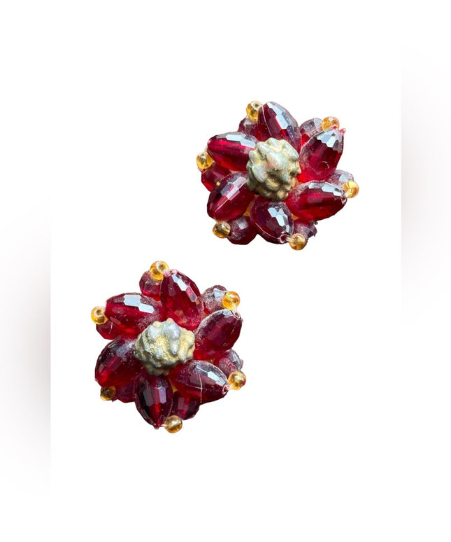 Antique 1920s Plastic red fancy art deco clip on earrings West Germany