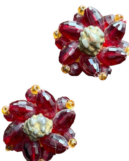 Antique 1920s Plastic red fancy art deco clip on earrings West Germany