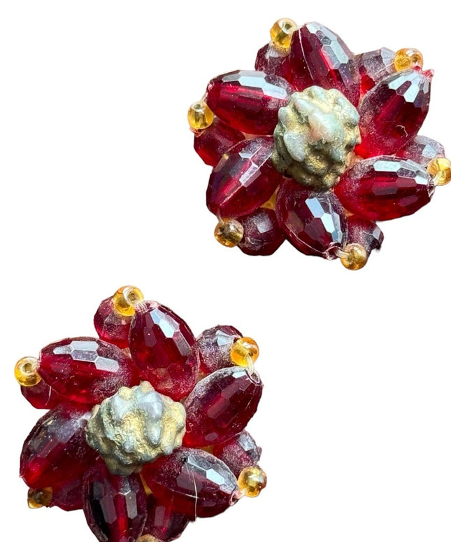 Antique 1920s Plastic red fancy art deco clip on earrings West Germany
