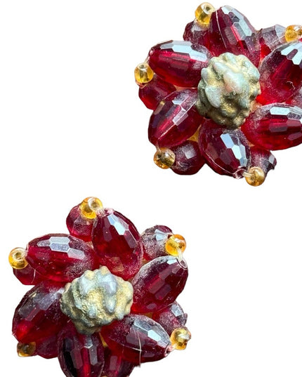 Antique 1920s Plastic red fancy art deco clip on earrings West Germany