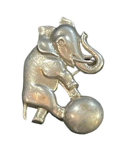 Vintage 800 silver Elephant on ball with trunk up brooch