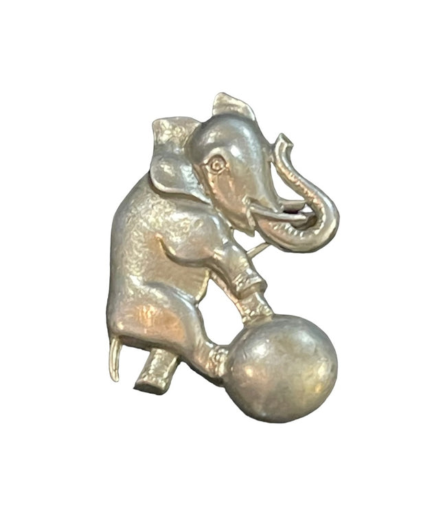 Vintage 800 silver Elephant on ball with trunk up brooch