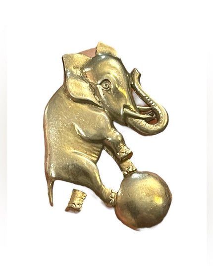 Vintage 800 silver Elephant on ball with trunk up brooch