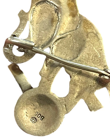Vintage 800 silver Elephant on ball with trunk up brooch