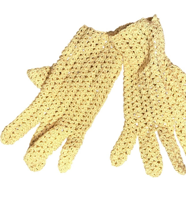 Antique Handmade Crochet Cream White Gloves