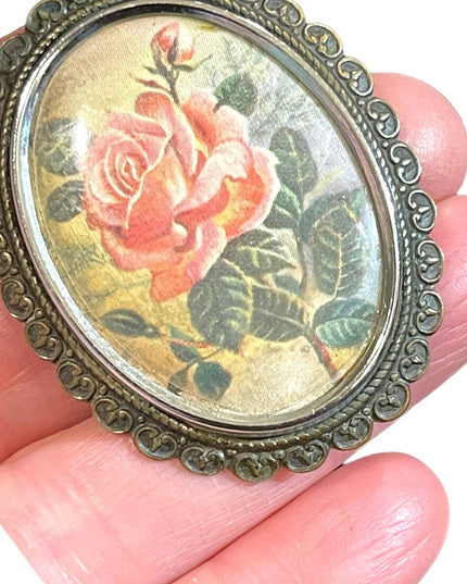 Art Deco Antique TLM England Flower metal cameo style brooch